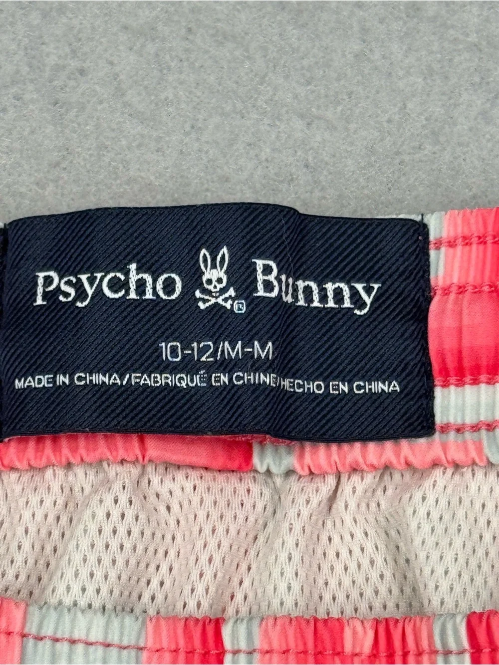 Psycho Bunny Pink/Coral Geo Print Swim Trunks Boys 10/12 BOW399B2SW